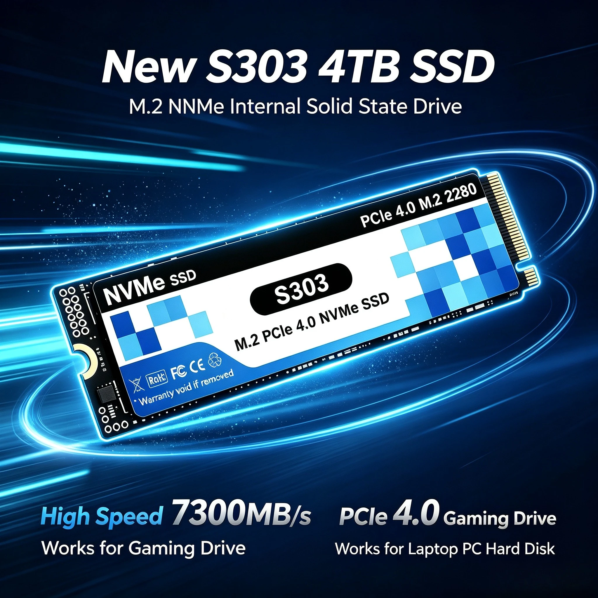 New S303 4TB SSD M.2 NVMe Internal Solid State Drive High Speed 7300MB/s PCIe 4.0 Gaming Drive Works for  Laptop PC Hard Disk