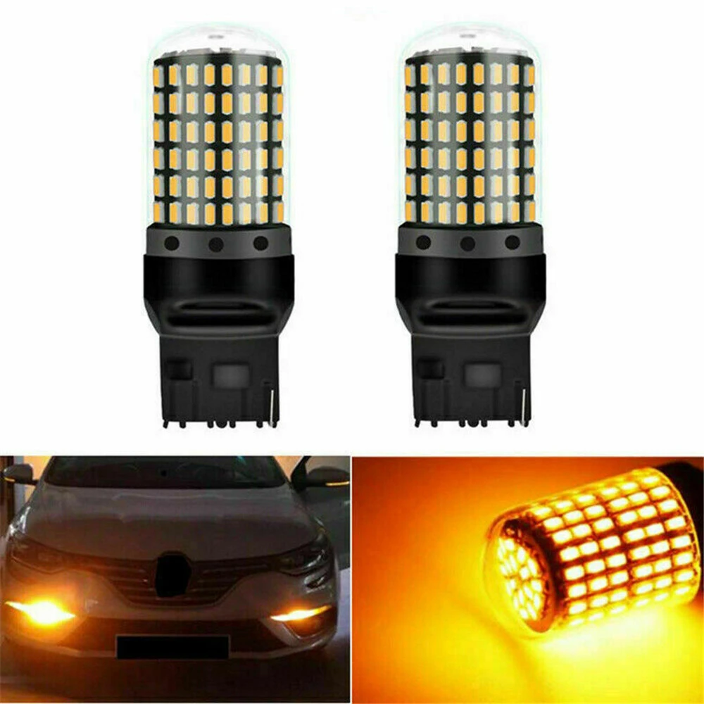 Luz led intermitente de 2 piezas para coche, Bombilla de señal para canbus py21w 5W P21w bau15s 1156 BA15S T20 W21/5W 3157 1157, 144smd