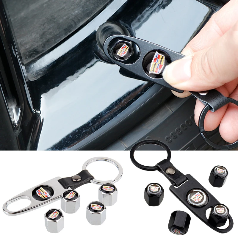 4 Uds tapas de vástagos de válvula de rueda de coche con llavero para Cadillac Escalade CTS CT5 XT5 XTS XLR BLS SLS STS SRX Deville accesorios para automóviles