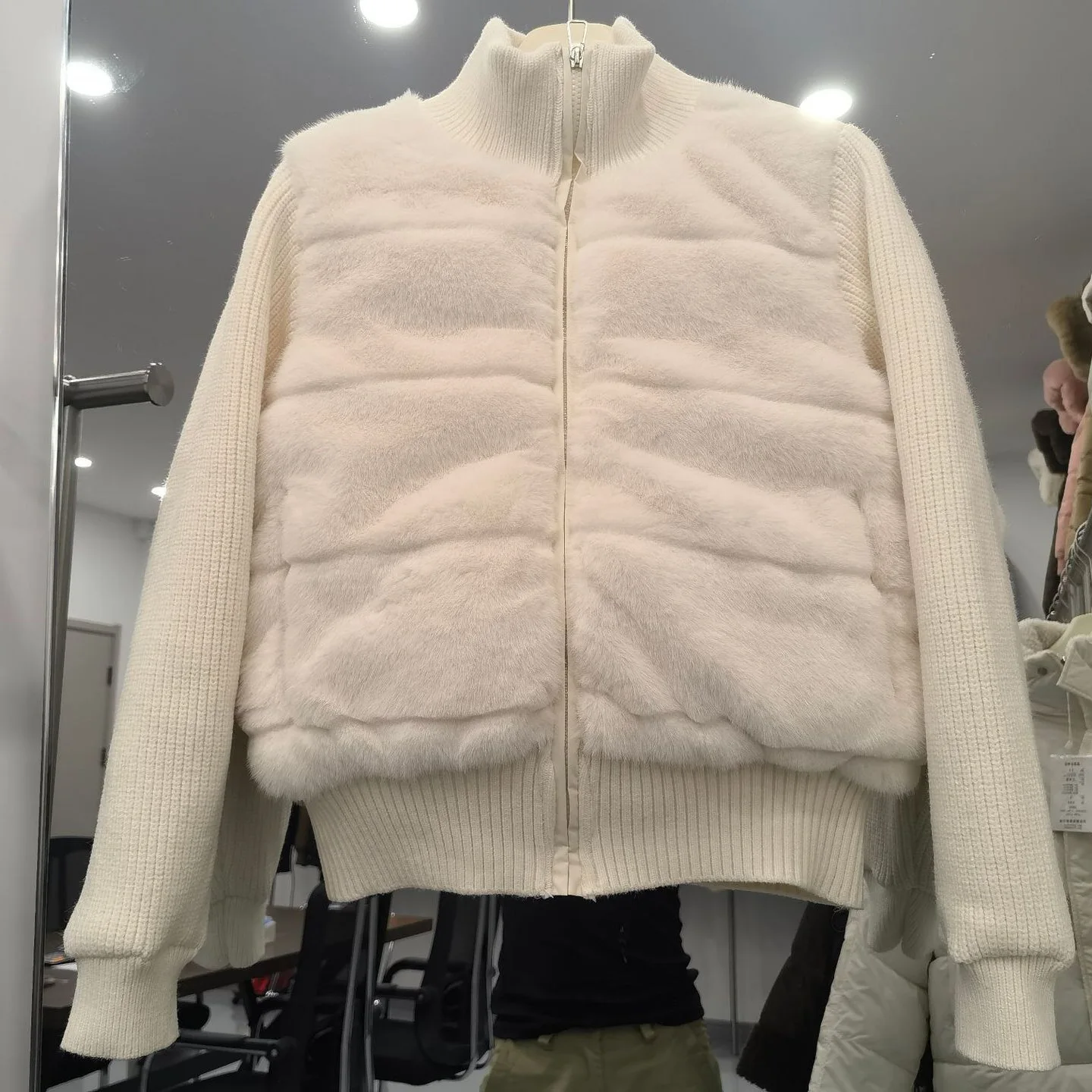 Women's Winter Jacket Knitted Splicing Imitation Mink Cotton Padded Jacket 2026 New Warm Small Fragrance Jacket Female Outerwear