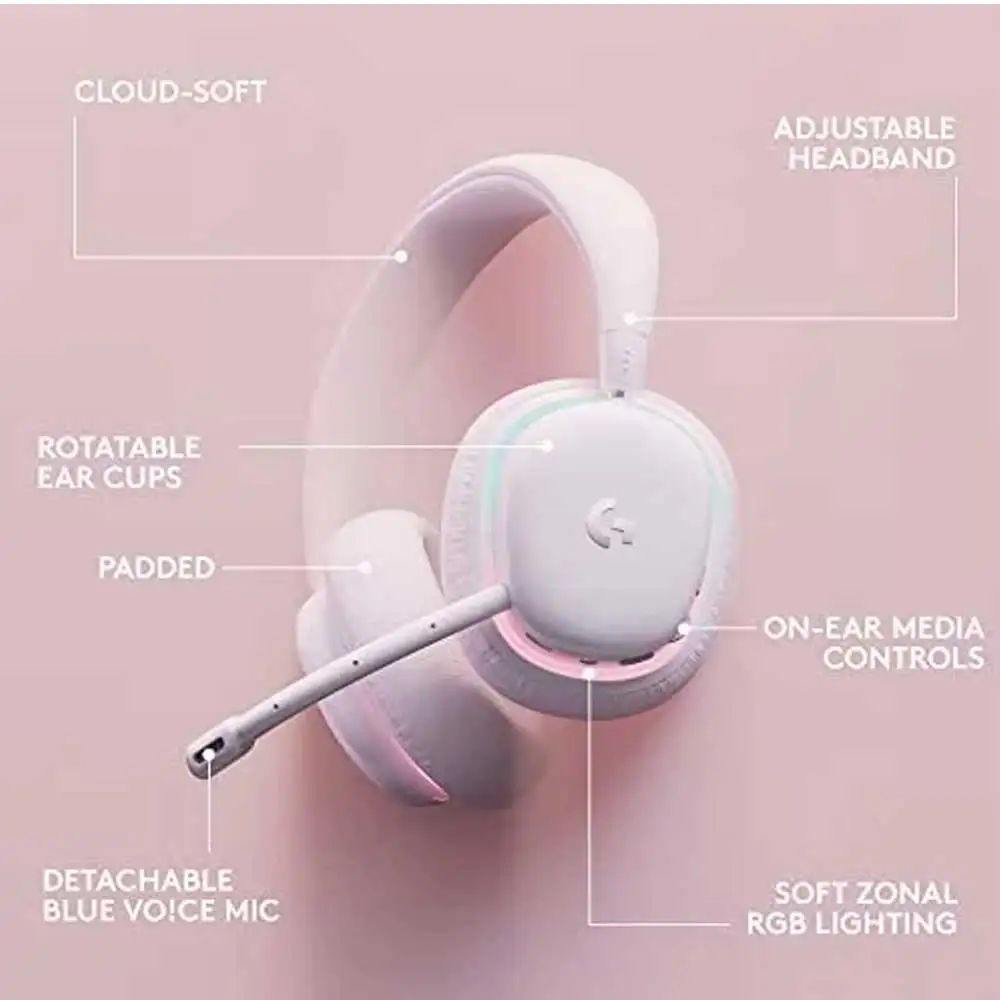 سماعات ألعاب بلوتوث لاسلكية من لوجيتك G735 أورورا مع ميكروفون، تأثير إضاءة RGB، صوت محيطي افتراضي