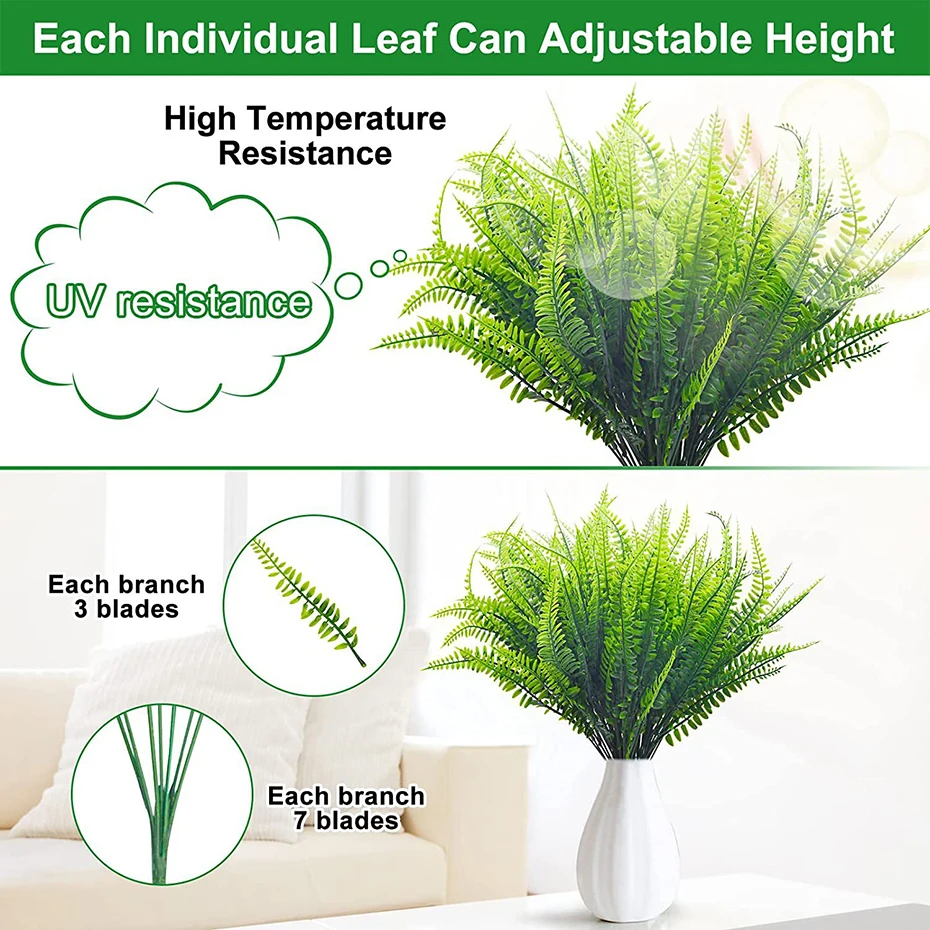 Fake Plastic Plants Decorations With 7 Branchs UV Resistant For Outdoor Home Kitchen Decor Garden Decoration Artificial Plants