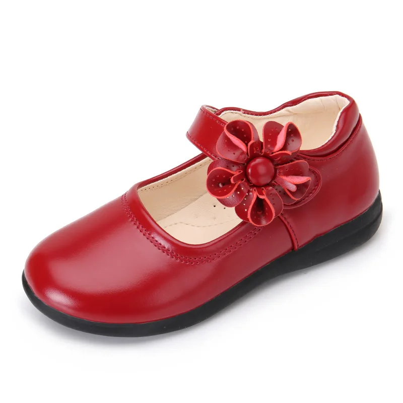 Girls Black Leather Shoes for School Party Flowers Floral Flats for Medium Big Kids Children\'s Princess Sweet Mary Janes Fashion