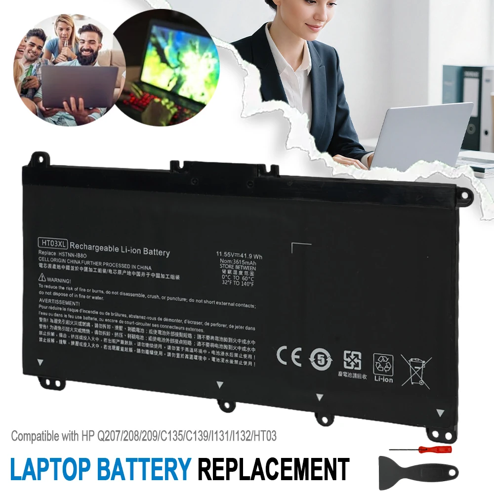 Batterie de remplacement HT03XL pour ordinateur portable HP Pavilion 14-CE/14-CF/14-CK/15-CS/15-DA/17-CA, 240 G7, 250 G7, 340 G5, x360 14-dh, charge rapide, cellules de qualité A, plus de 500 cycles, haute capacité et performances stables, durée de vie de la batterie prolongée