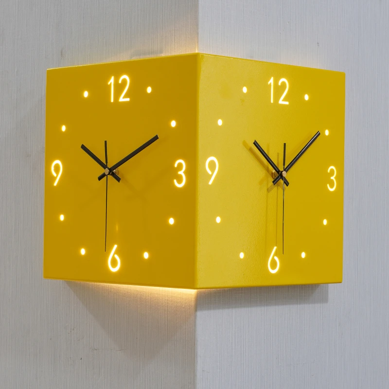 Corner Wall Clock Double Sided Creative Clocks Square Digital Wall Decor Table Silent Wall Clocks Reloj Living Room Decoration