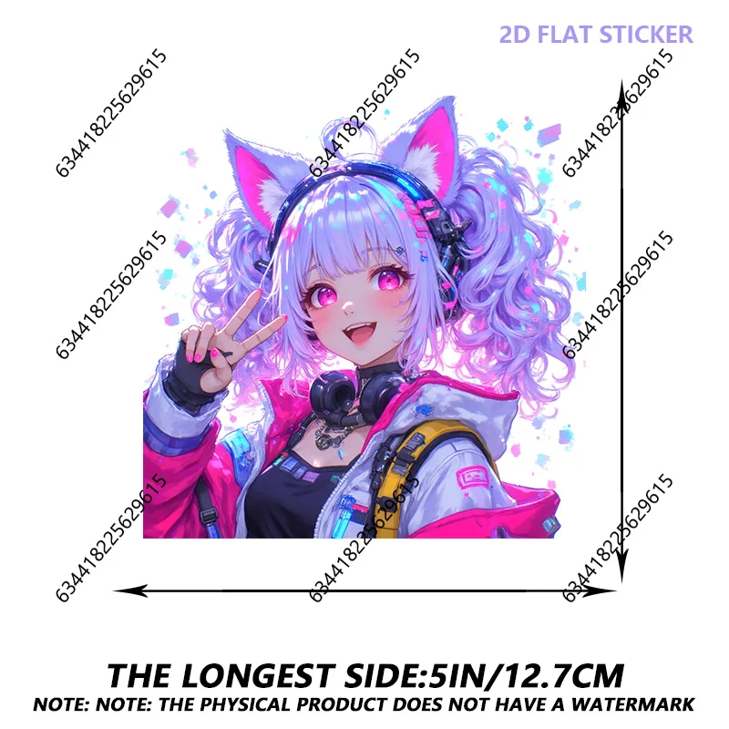 `Pink Cat Ear Headphone Anime Girl Vinyl Decal Multi Purpose Sticker for Car Helmet Laptop Water Bottle Fridge Home Wall Decor`