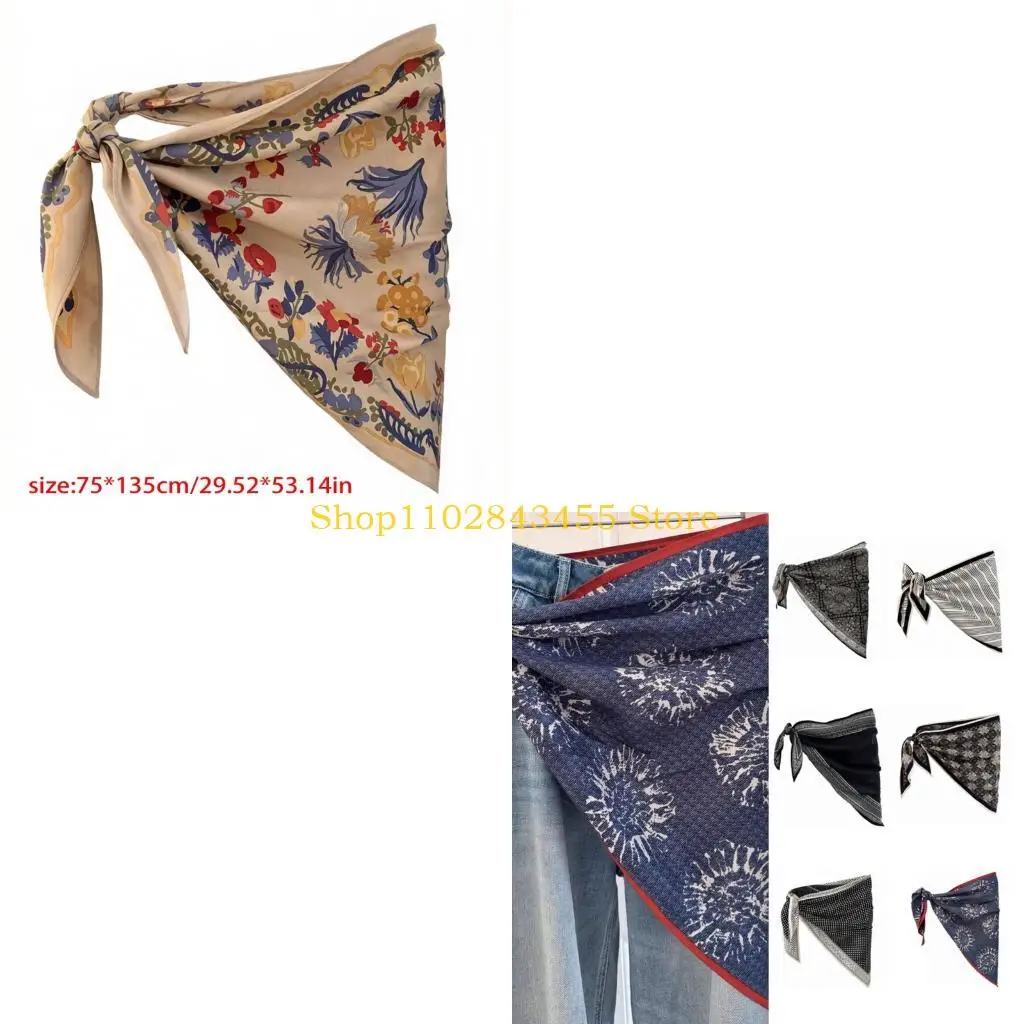 49MC Printed Scarf Wrap Large Soft Drape Accessory for Head Neck Waist Bag Travel Styling and Daily Outfit Wear Use