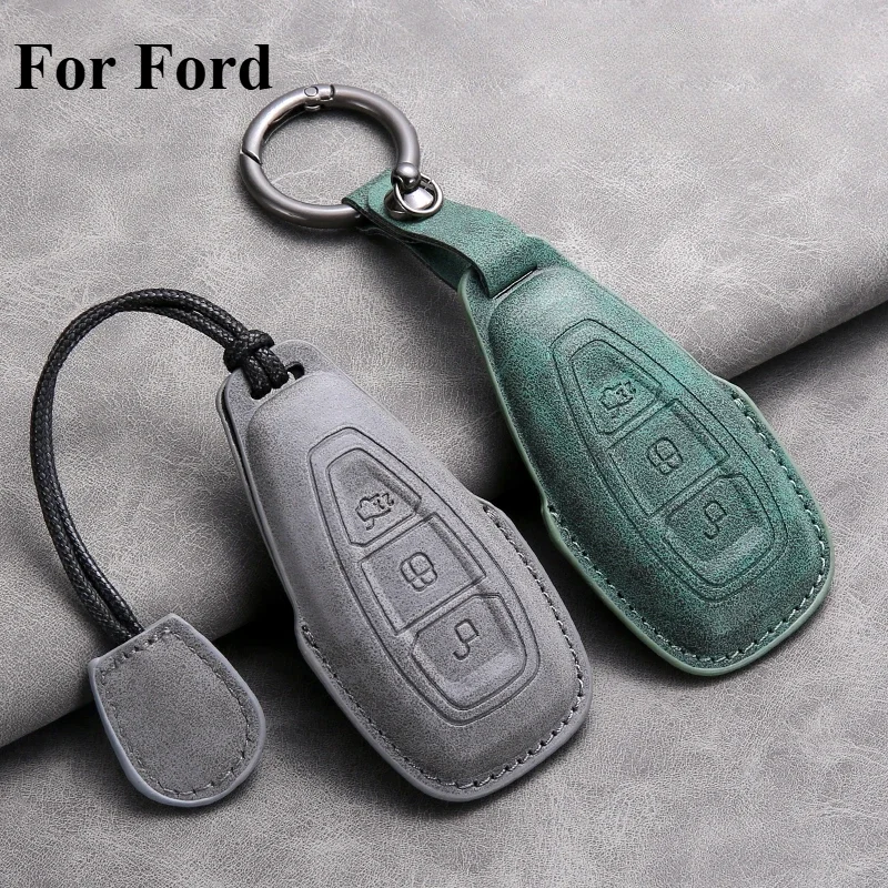 

Leather Car Remote Key Case Cover For Ford Focus 3 4 ST Mondeo MK3 MK4 Fiesta Fusion Kuga 2013 2014 2015 2017 Keyless Key Fob