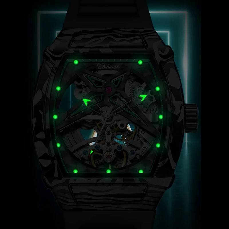 Original Design Tonneau Skeleton Automatic Watch for Men Waterproof Luminous Tourbillon Mechanical Watches reloj New