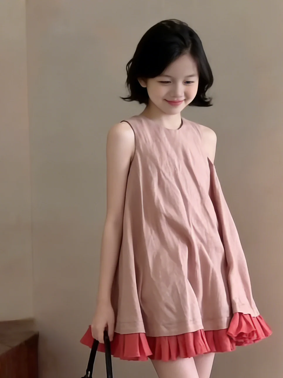 

Girls Vest Dress Thin Summer New Style Pink Beautiful Long Skirt Child's Korean Version mid Waist Soft Fabric Daily Wear