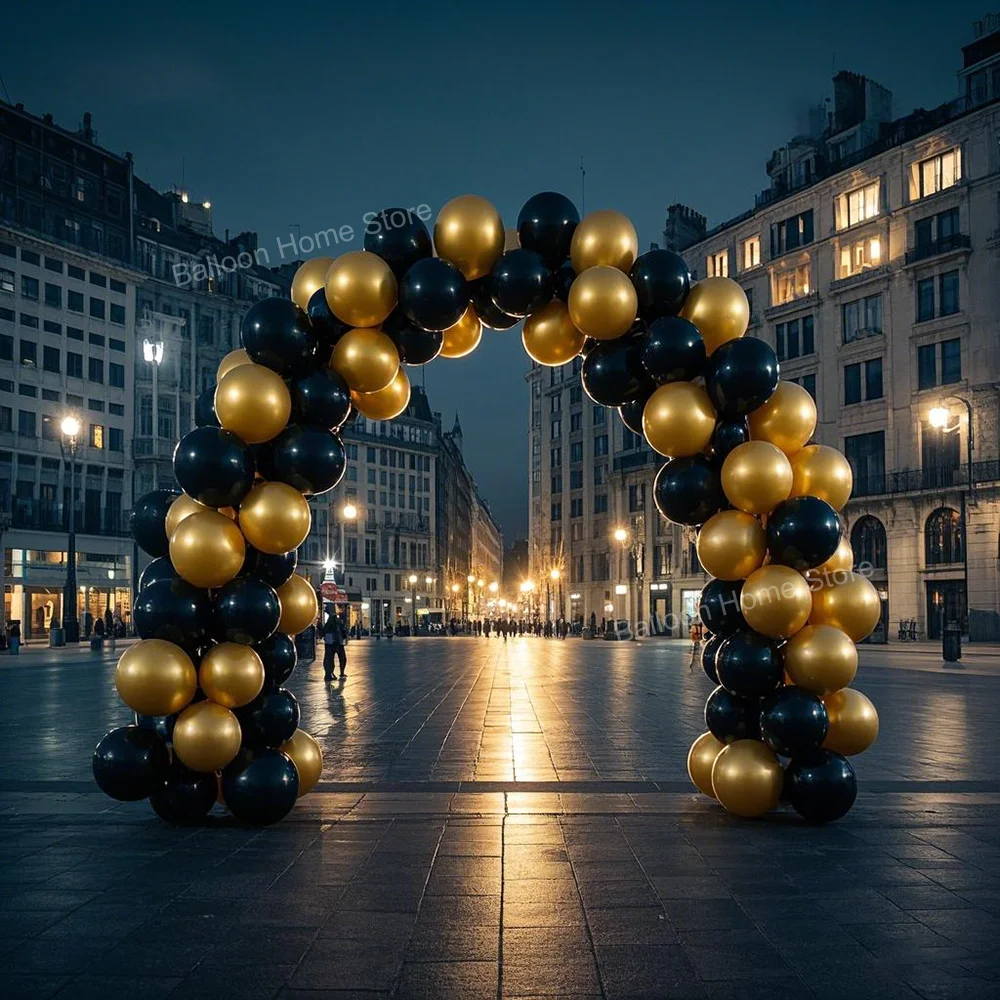 82pcs Black Gold Colors Latex Balloon Arch Set for Adult Birthday Wedding Gender Reveal Bachelorette Party Family Reunion Decor