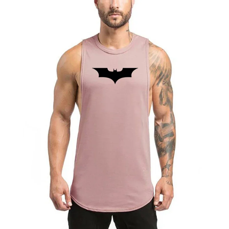 

Black Bat Print Mens Casual Tank Tops Bodybuilding Sleeveless Gym Fitness Muscle Singlets Summer Breathable Cotton Cool T-shirts