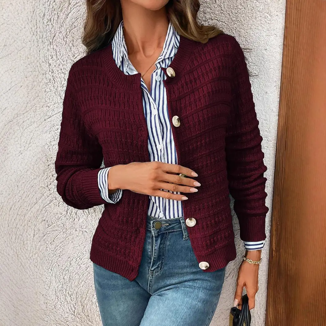 

2025 Autumn New Sle Women's Pure Color Knitted Cardigan Casual Sweater Coat Long Sve Commute Faion Ladies' Outerwear