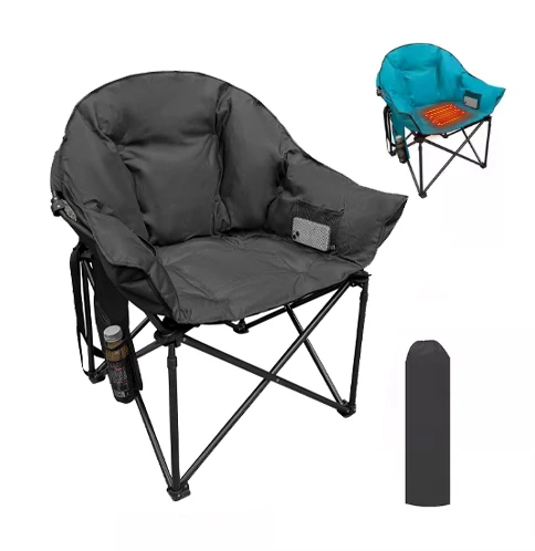 

Customized Oversize Padded Metal Saucer Fold Chair Moon Folding Foldable Heated Camping Chair for Adults