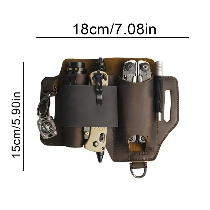 Men Leather EDCs Organizer Sheath EDCs Belt Sheath Pocket Organizer Leather Multitool Pouch With Pen Holder For Flashlight