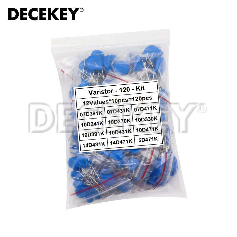 120pcs=12value*10pcs Varistor Resistor Assorted kit 5D471K 7D471K 7D431K 7D391K 10D471K 10D431K 10D391K 14D471K 14D431K 10D241K