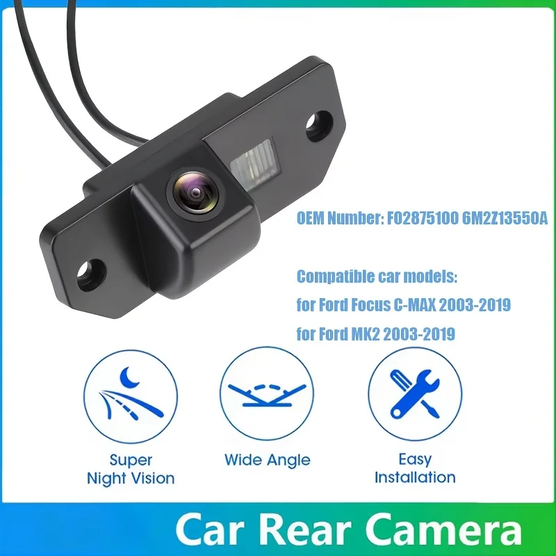 Car Rear View Backup Camera, Licence Plate Light Replace for Ford Focus C-MAX MK2 2003-2019, Direct Fit OE#:FO2875100 6M2Z13550A