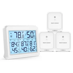 ORIA Thermometer Hygrometer, Thermometer Innen/Ausen mit 3 Sensoren, Digitales Thermometer Innen und Außen mit Hintergrundbeleuchtung, ?/? Schalter, MIN/MAX Anzeige, Ideal für Büro, Zimmer - Weiß