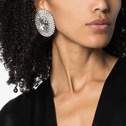 Fashion Round Crystal Clip on Earrings Wedding for Women Bridal Accessories Large Rhinestone Clip Earrings No Piercing Jewelry