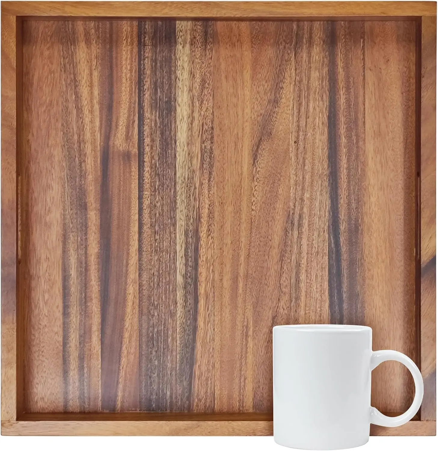 

20x20 Inch Walnut Wooden Tray with Handles, Square Serving Tray for Coffee Table, Couch, Patio, Breakfast in Bed - No Legs