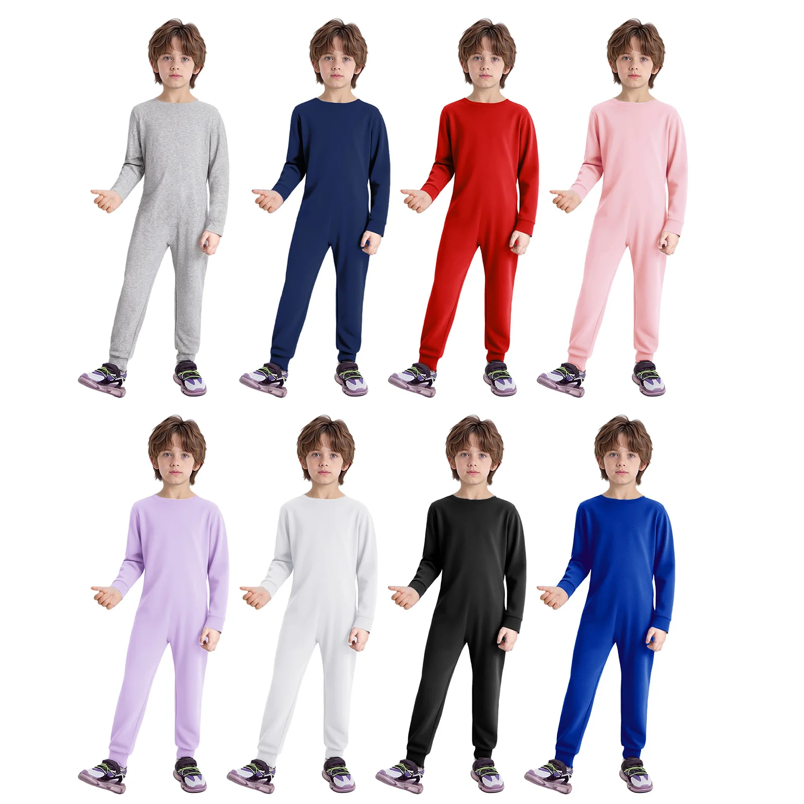 Kids Boys Girls Special Needs Adaptive Clothing Round Neck Long Sleeve Back Invisible Zipper One Piece Cotton Jumpsuit Ideal