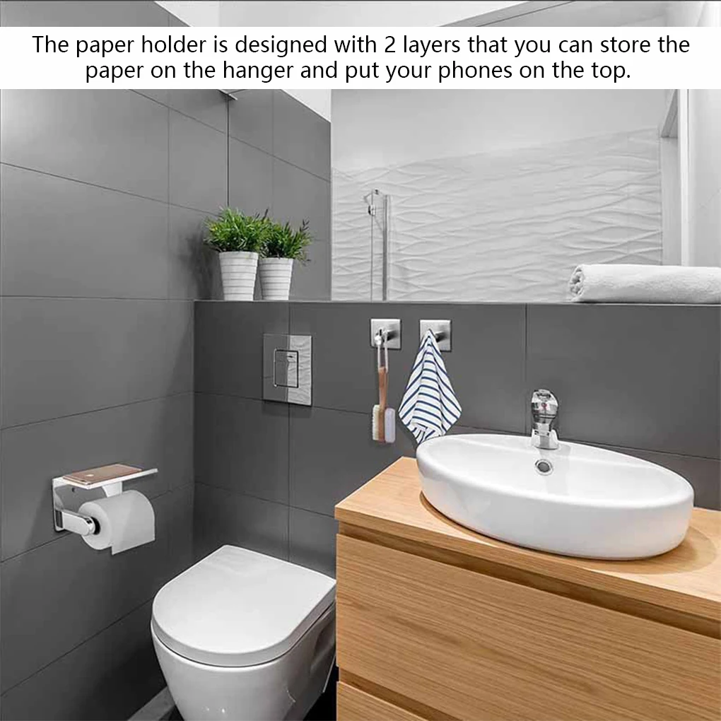 Stainless Steel Toilet Paper Holder Dual Layer Tissues Stand Bracket