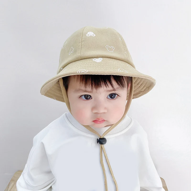 Baby Sunscreen Bucket Hats Cute Cartoon Print Toddler Boy Girl Outdoor UV Protection Fisherman Caps Korean Adjustable Kids Hats image 2