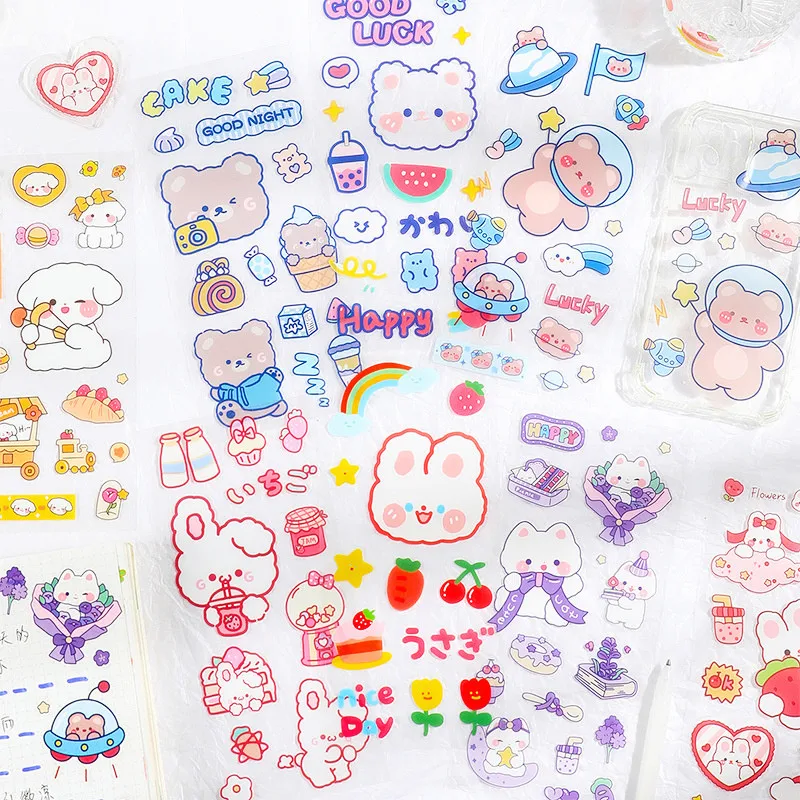 Cartoon Cream Rabbit Stickers Cute Little Fresh Pet Stickers Waterproof Student Account Stickers Scrapbook Diy Decoration