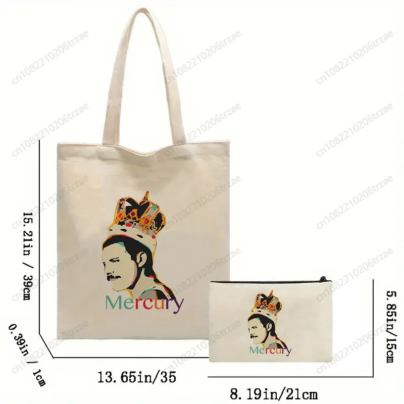 مجموعة حقائب اليد المطبوعة من فريدي ميركوري ذا كوين باند جرافيك روك، حقيبة مكياج من القماش، حقائب تسوق قابلة لإعادة الاستخدام، صديقة للبيئة وقابلة للطي