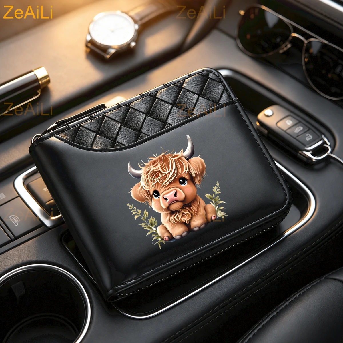 Highland Cow Sunflower Cow PU Leather Men'S Bifold Wallet, Lightweight Card Holder, Can Store Cash, ID Card, Credit Cards Gift