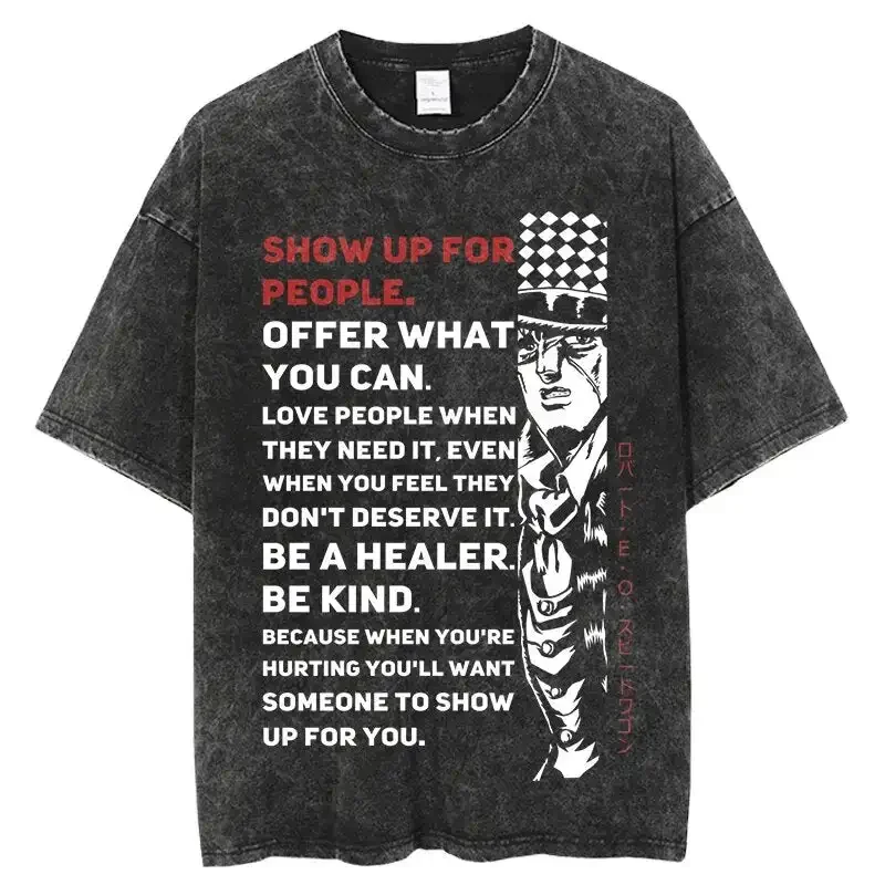 جوجوس مغامرة غريبة ملحمة العالم أنيمي قميص خمر تي شيرت رجالي القطن الخالص عالية الجودة الترفيه الرياضة Harajuku الصيف