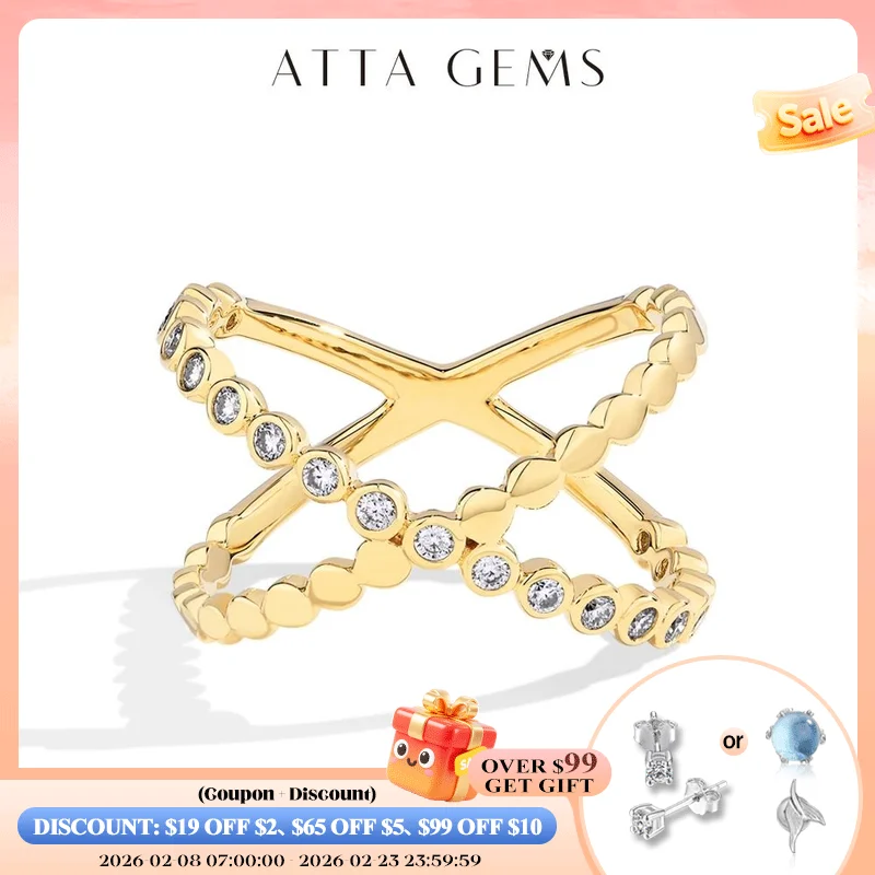 

ATTAGEMS Full Moissanite Rings For Women VVS1 Round Cut Diamond S925 Silver 18K Gold Plated Twining Engagement Fine Jewelry Gift