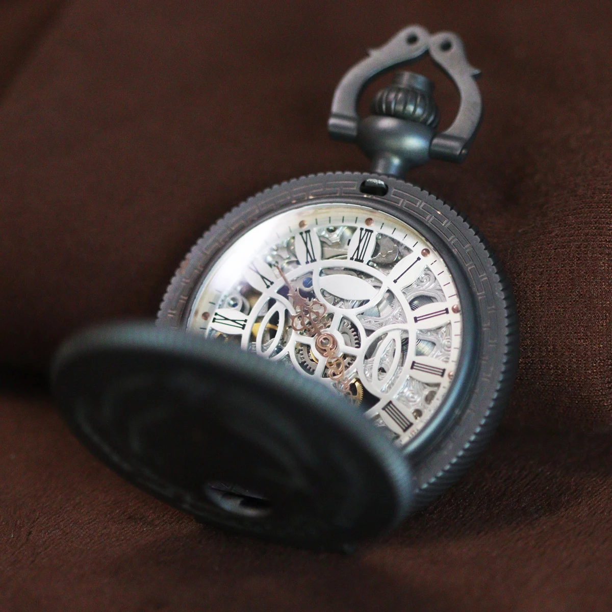 Bronze pocket watch with double-sided spherical gemstone glass manual mechanical movement, waterproof