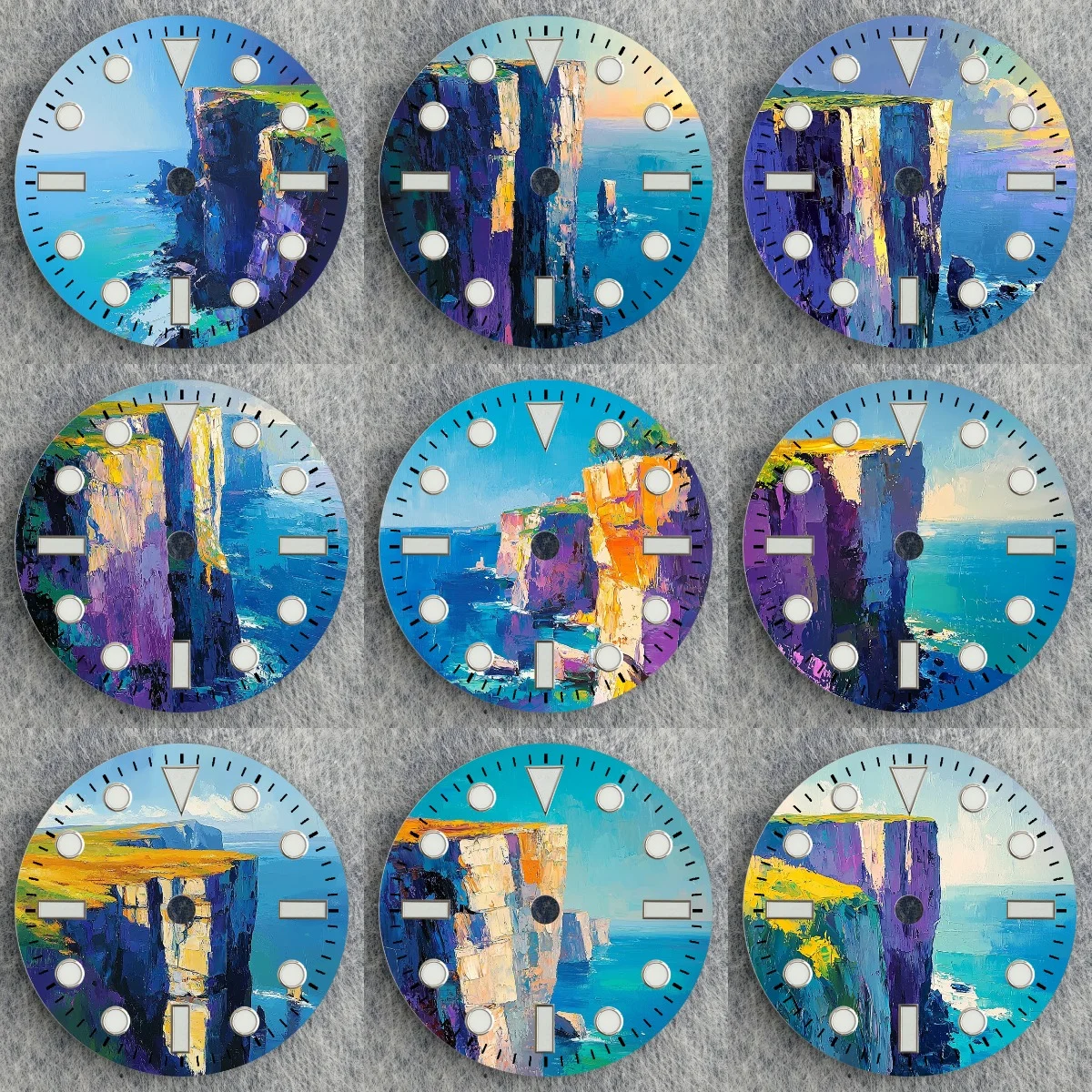 28.5mm Coastal Cliff Impressionist Oil Painting Diver Watch Dial Metal Indexes Custom Mod Parts for NH35 Mechanical Watches