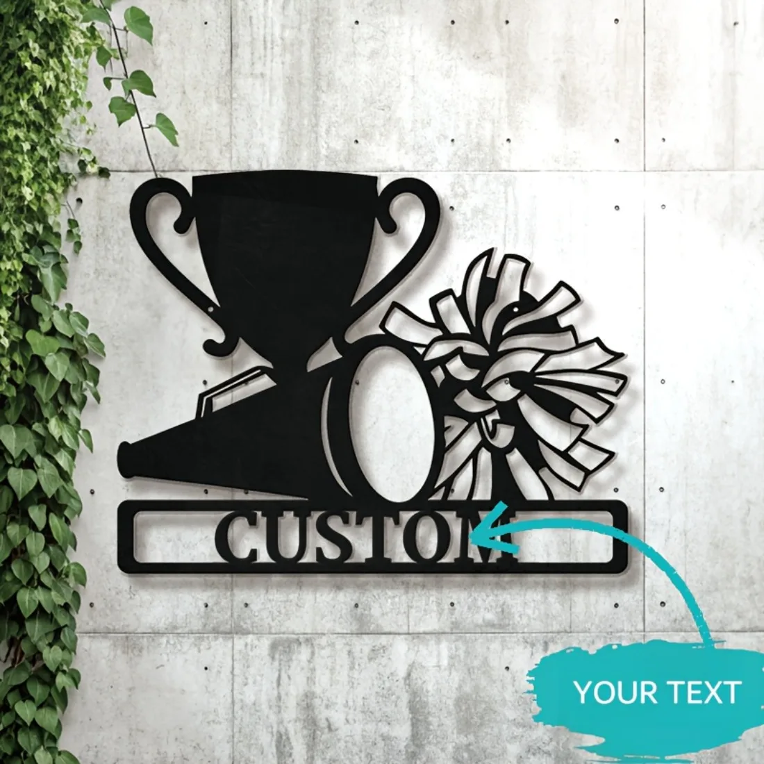 

Exclusively Personalized Cheerleading Metal Sign - Trophy Pom-Pom Megaphone Decor, Sports Fan Home Office Standout Gift.