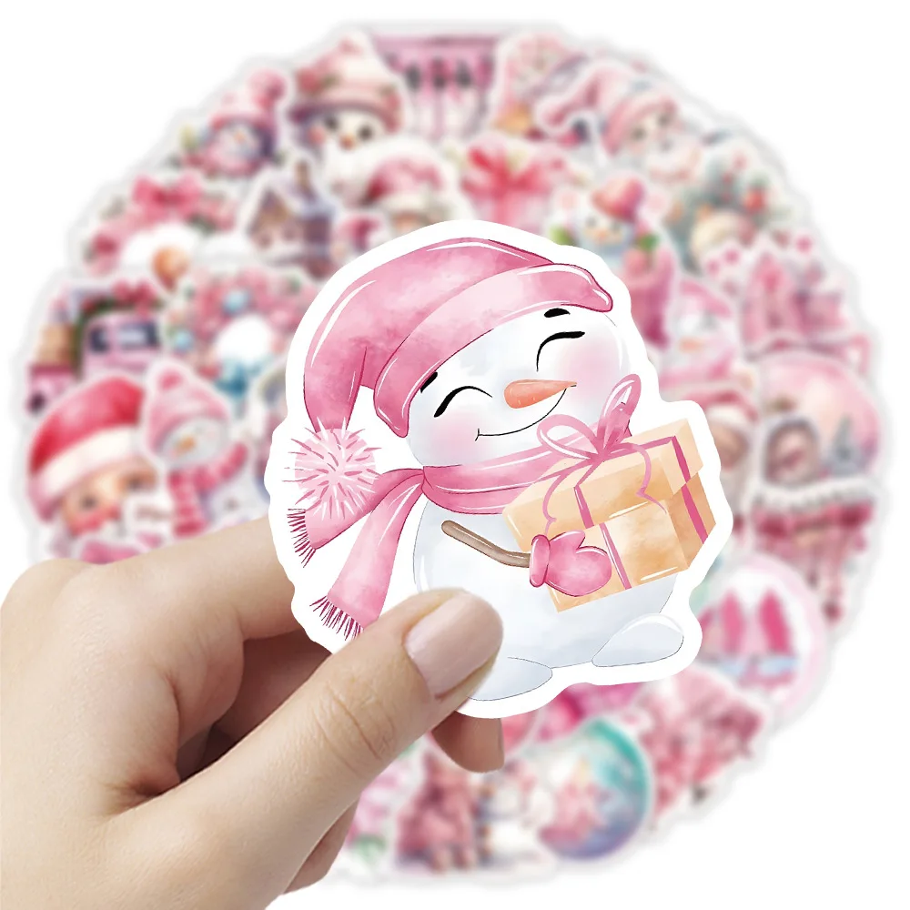 50PCS Pink Christmas Stickers Girly Heart Window Sill Socks Graffiti Decoration Luggage Laptop Waterproof Decals Kids Toys Gifts