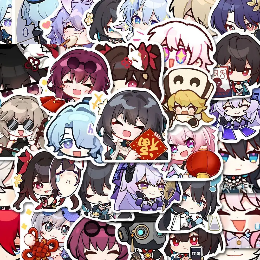 10/62Pcs Honkai StarRail Stickers Collection Anime Q-version Figure Stickers Waterproof Sticker Cell Phone Suitcase Sticker