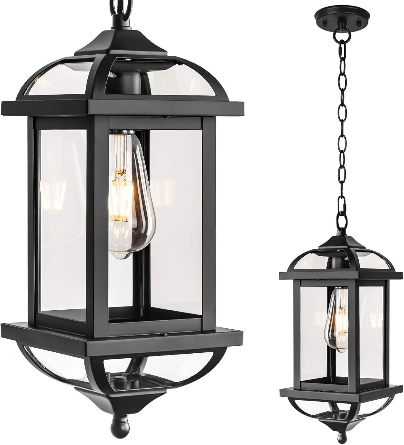 

16" Anti-Rust Aluminum Outdoor Pendant Light, IP65 Waterproof Clear Glass, Matte Black Hanging Chandelier for Porch