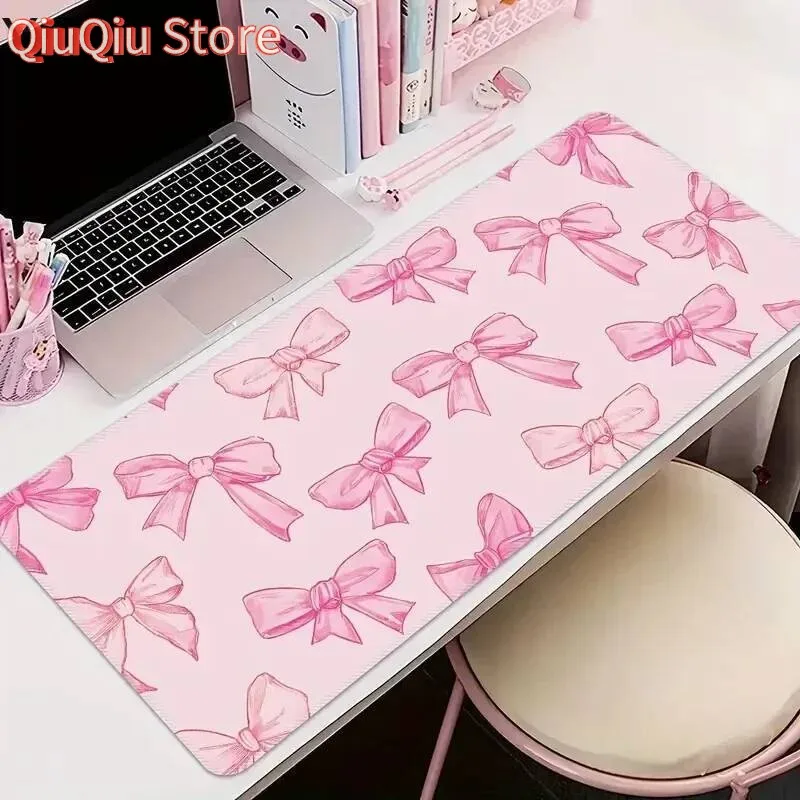 New Cute Pink Bow Mouse Pad Large Keyboard Desk Pads Playmat Non-slip Rubber Base Washable Rug for Office and Home Use