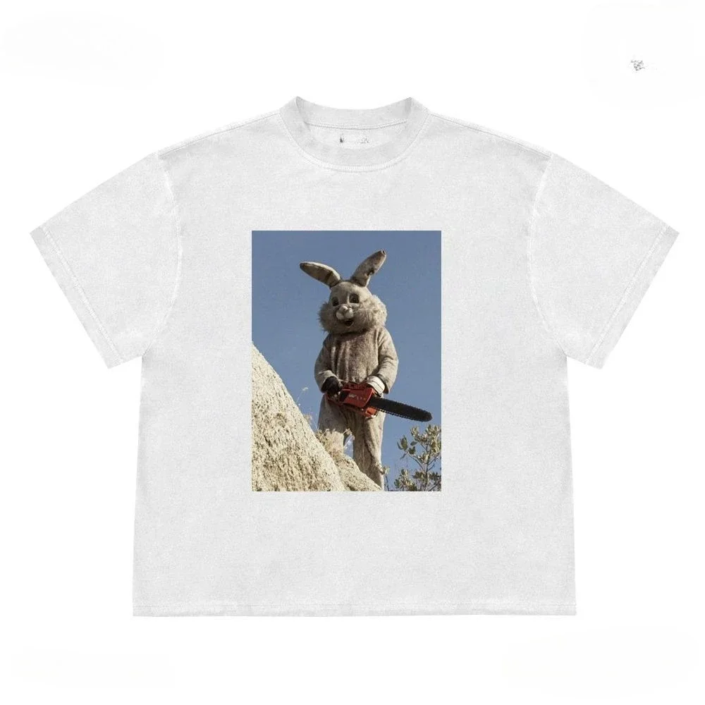 

Футболка с кроликом Silent Hill, осенняя мужская футболка из чистого хлопка с графическим принтом, уличная модная трендовая одежда с короткими рукавами