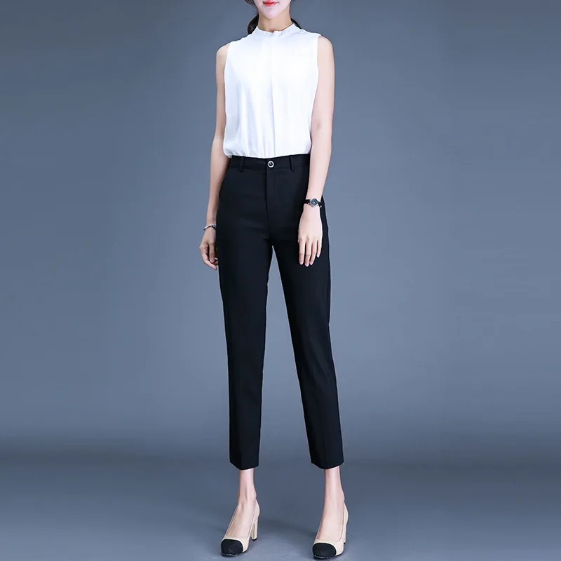 Traje clásico de oficina para mujer, Pantalones de trabajo negros y caqui, Pantalones pitillo de cintura alta para primavera, Capris elegantes de