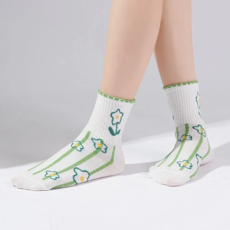 Green Socks Women's Autumn Japanese Lace Female Short Socks Girls Students Small Fresh Cotton Breathable Cute College Style