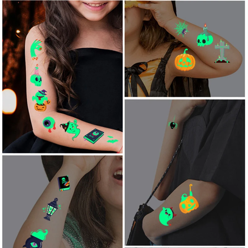 Tatuagem Temporária Adesivos, Pintura Corporal Luminosa, Tatuagem Fluorescente Gree Durável, Cara De Criança, Fácil De Aplicar