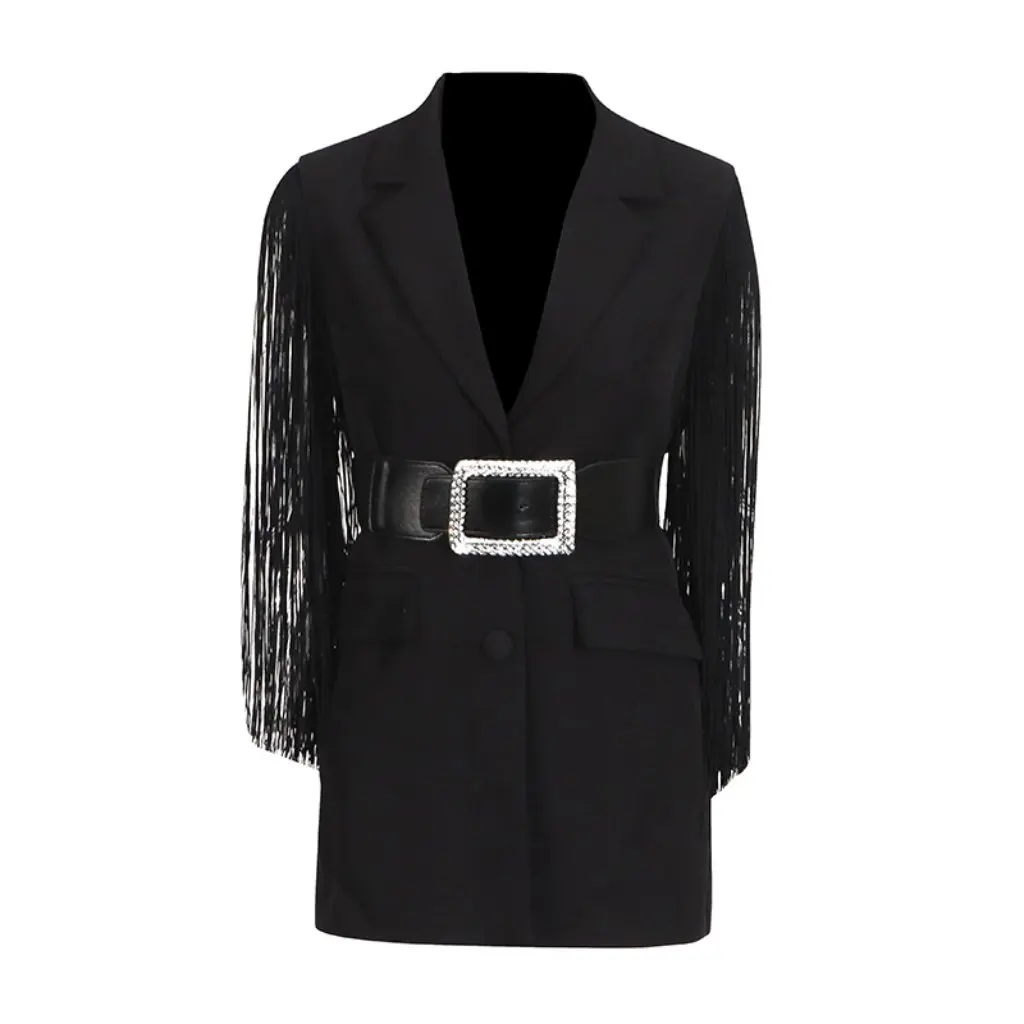 

Women's Sleeveless Suit Jacket European And American Style Royal Sister Loose Fit Summer Stitching Tassel Design with Belt