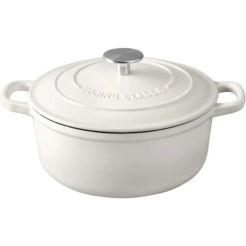 Dutch Ovens Enameled Cast Iron Covered 5.5 Quart Dutch Oven with Dual Handle for Bread Baking, White