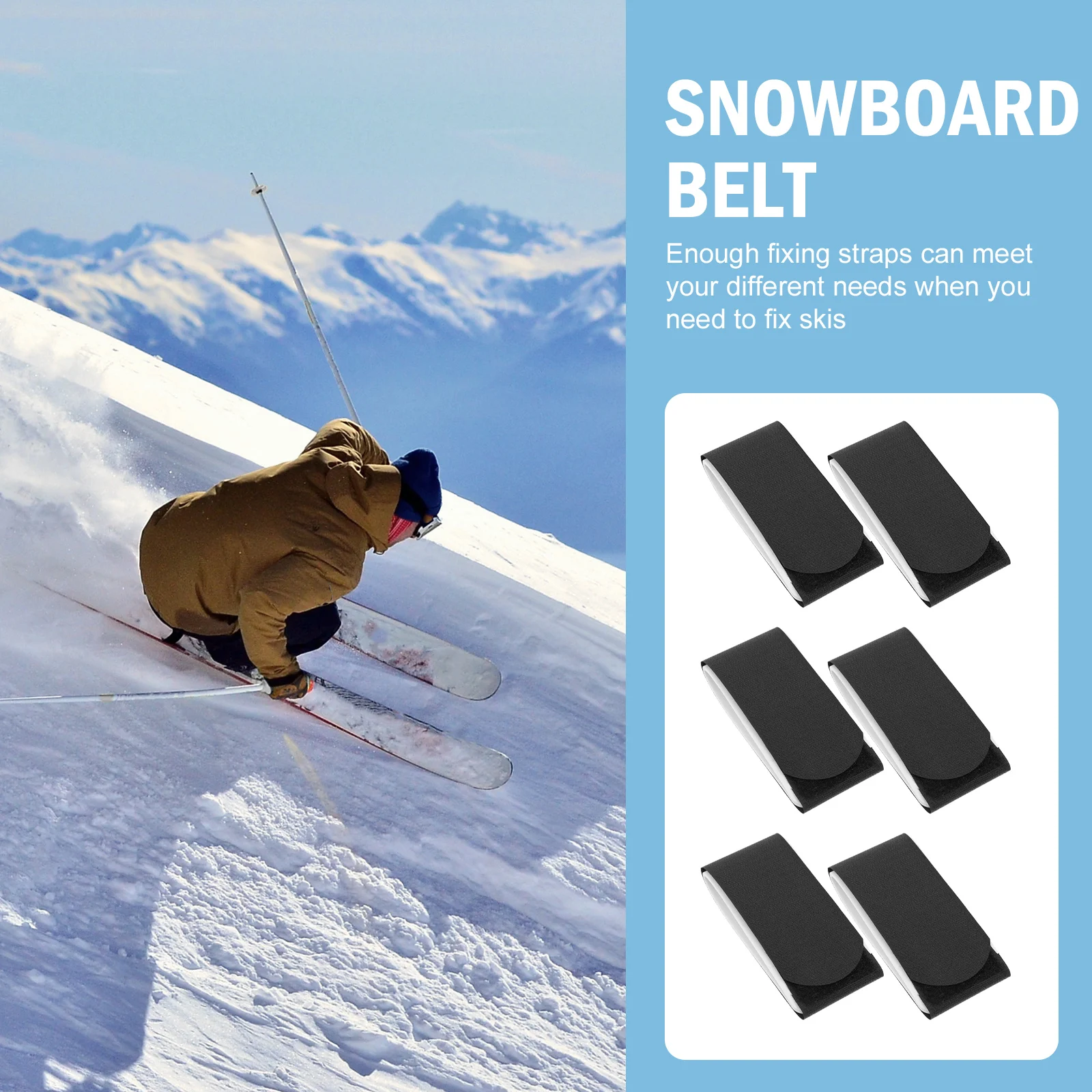 6pcs Ski Band Straps Nylon Black Sled Fixing Strap 3Pairs Sled Fixing Belts Skis Accessory Outdoor Sports