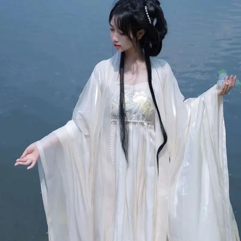 

Oversized 10XL Hanfu Dress Women Chinese Ancient Beige Hanfu Hallween Carnival Cosplay Costume Party Dress For Weight 140kg Lady