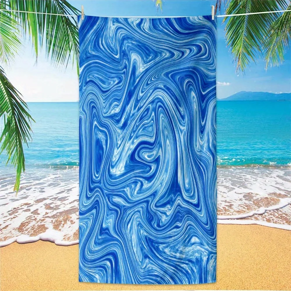 1pc Oversized Blue Microfiber Beach Towel - Quick-Dry, Sand-Free, Lightweight & Absorbent for Travel,Yoga,Sports, Pool, Swimming