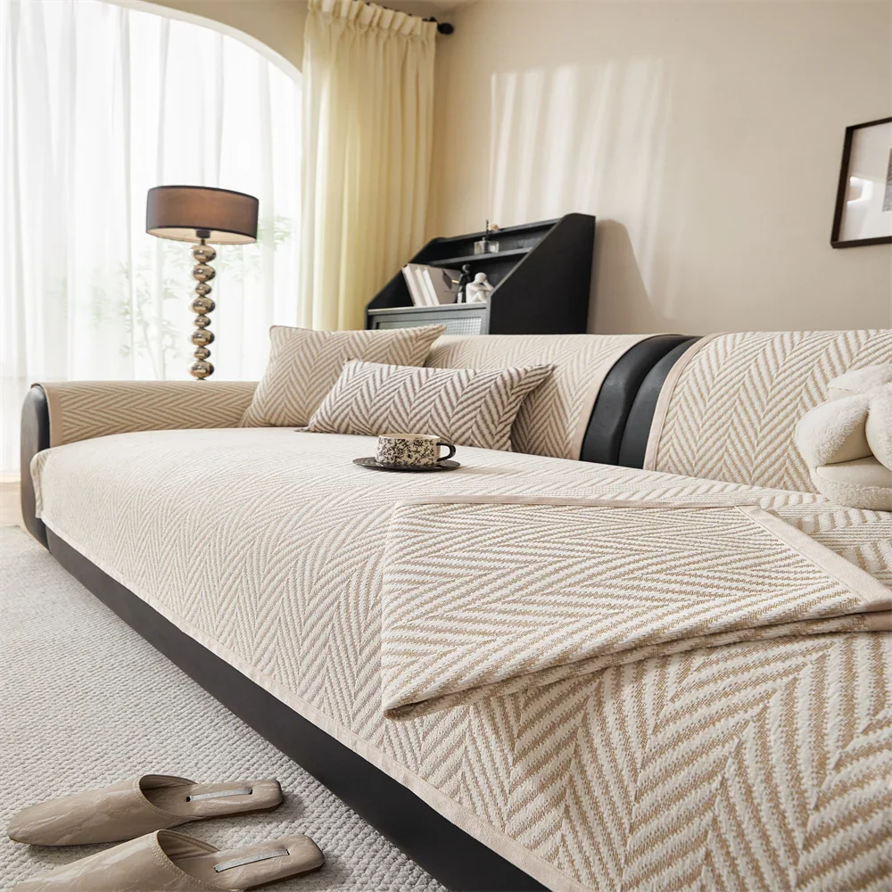 Retro Chenille Sofa Cushion Cover Universal Non-Slip Fixed Straight Row All-Seasons Slipcover for Home Comfortsofa Cover