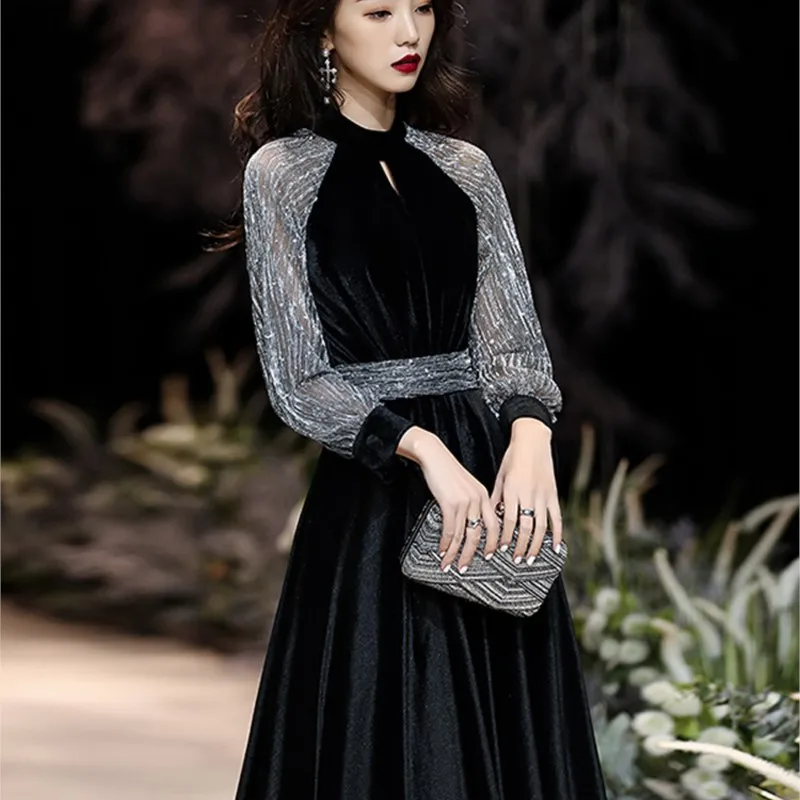 Black female banquet temperament light luxury minority rite of passage graduation host dress